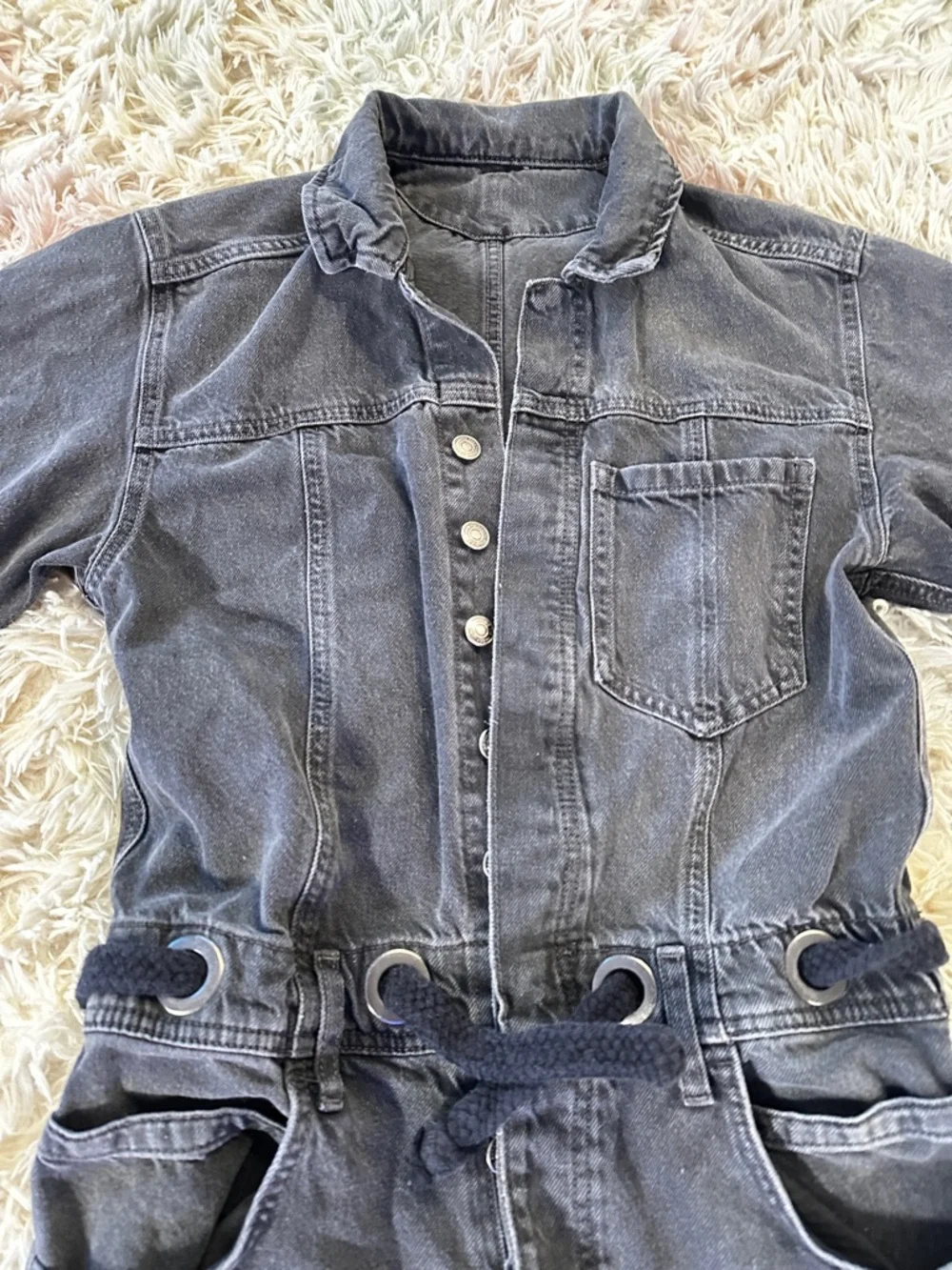 NWT Free People We The Free Edison Wide-Leg Black Denim Coverall Size XS - Picture 10 of 13